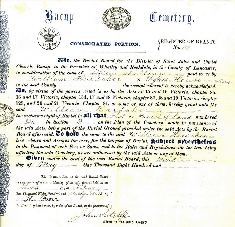 Cemetery Certificate 100